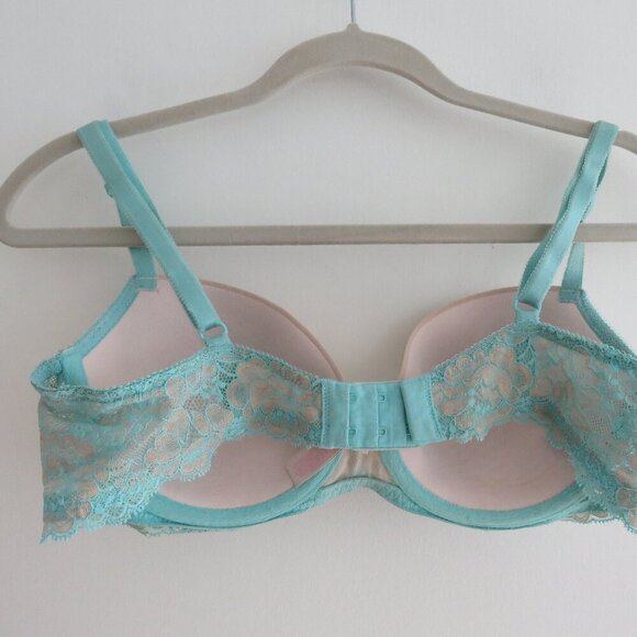 VICTORIA'S SECRET Dream Angels Lined Demi Bra in Metallic Aqua Blue Lace Sz 36C - Picture 10 of 15
